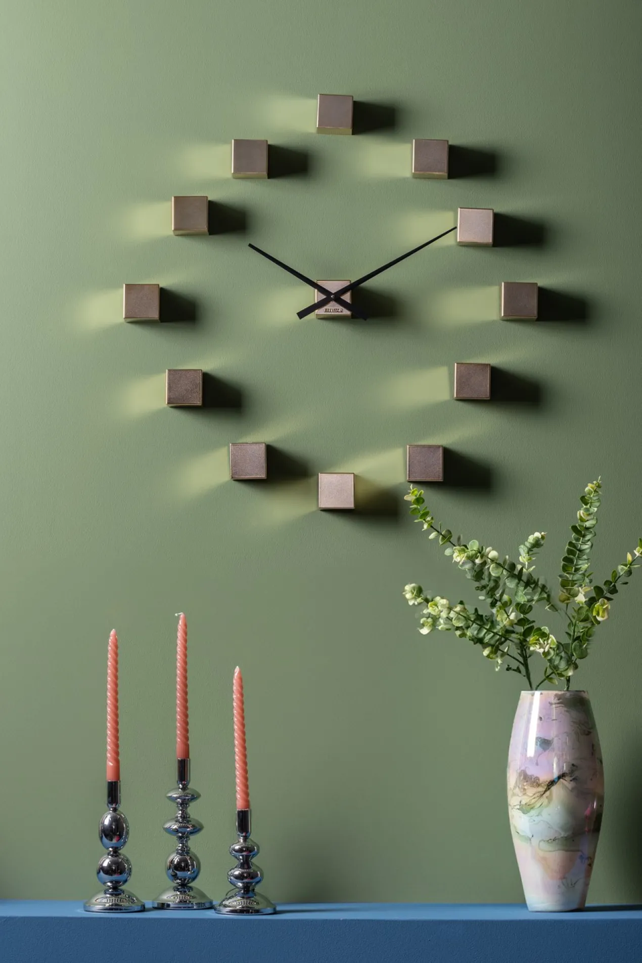 Wall clock DIY Cubic metallic gold