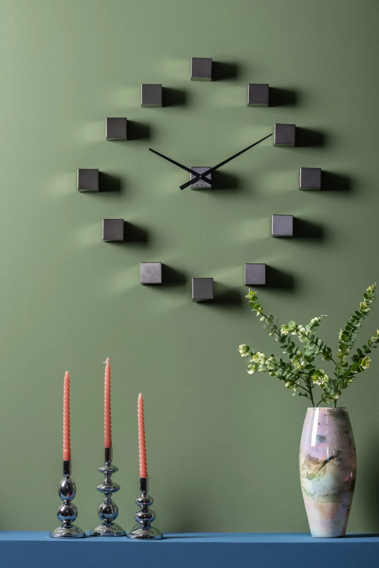 Wall clock DIY Cubic metallic dark grey