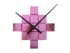 Wall clock DIY Cubic metallic dark pink