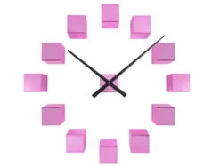 Wall clock DIY Cubic metallic dark pink