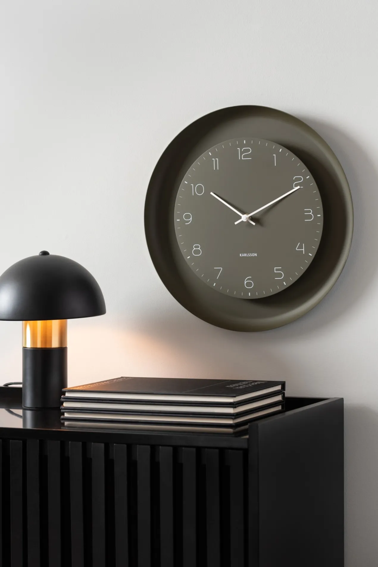 Wall clock Dual Disc metal moss green
