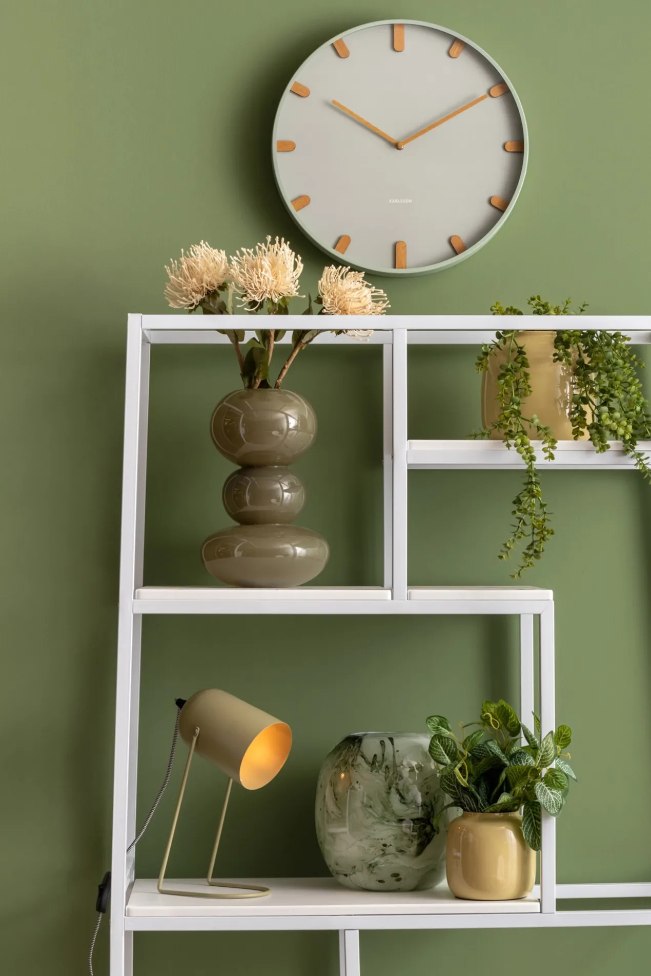 Wall clock Grace metal grayed jade
