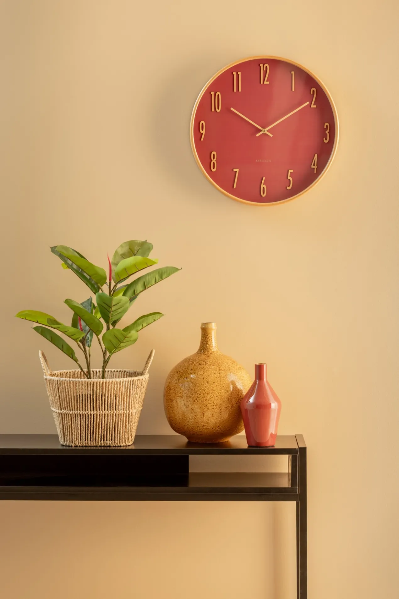 Wall clock Gracil wood ochre yellow