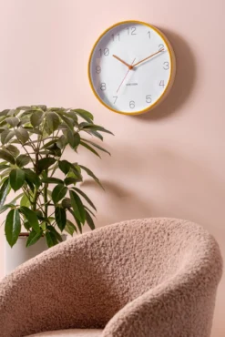 Wall clock Joy wood w. ochre yellow accents