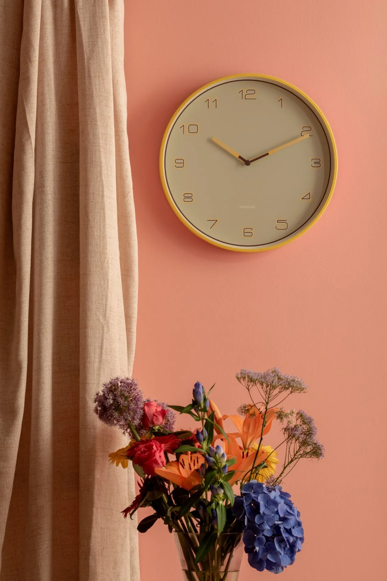 Wall clock Lined Numbers bright yellow