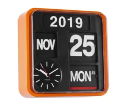 Wall clock Mini Flip orange casing, black dial
