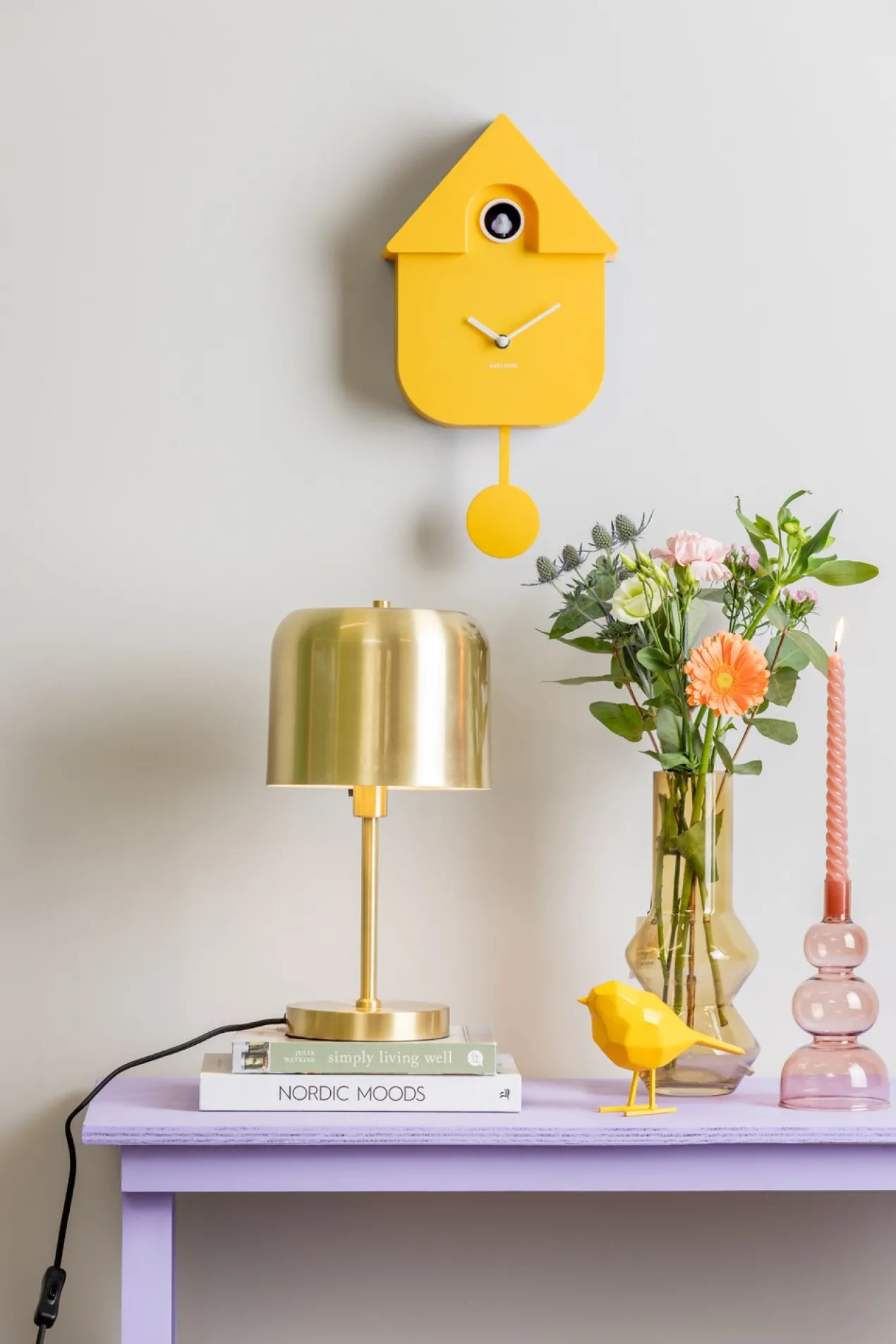 Wall clock Modern Cuckoo ABS bright yellow
