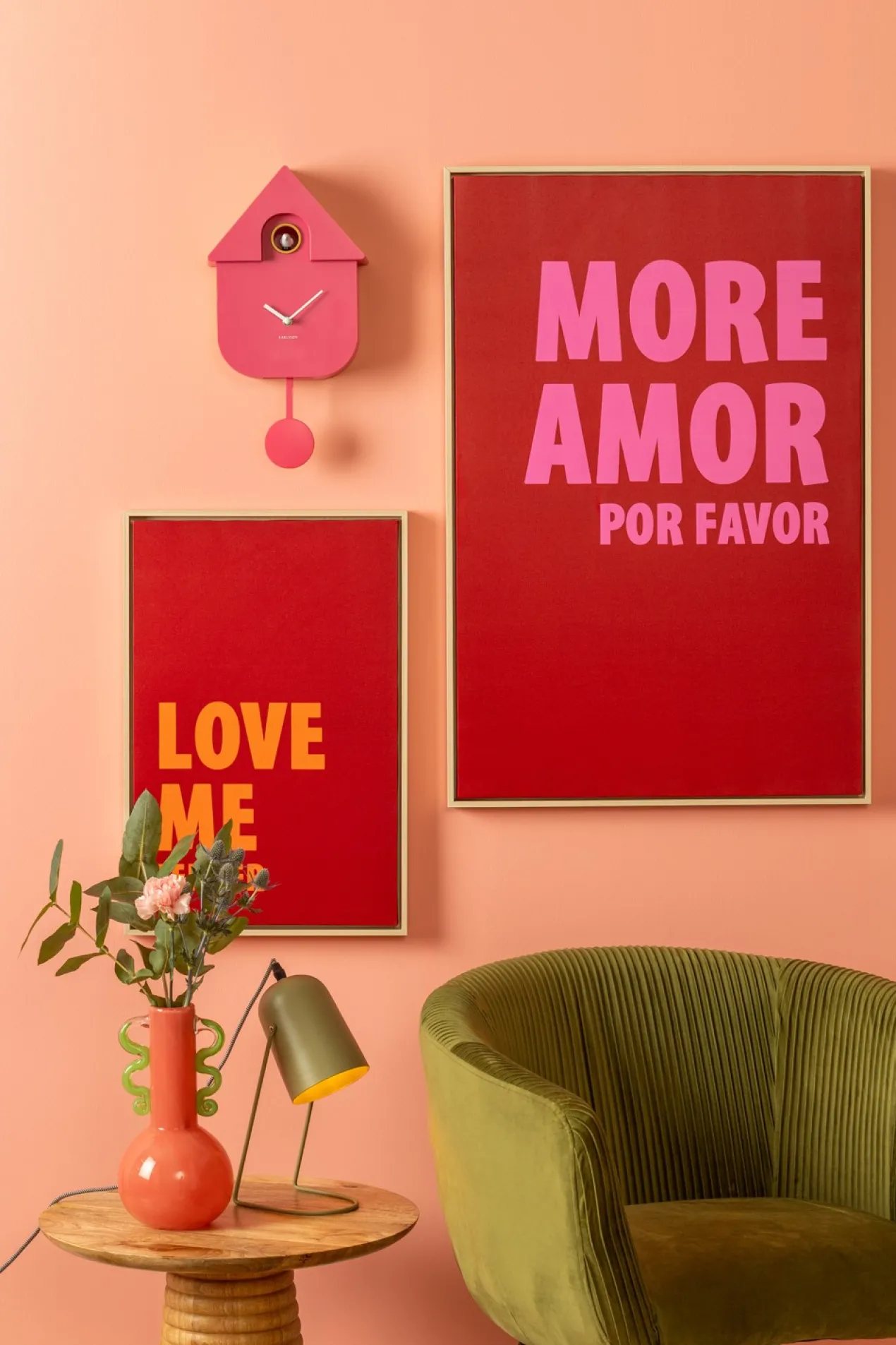 Wall clock Modern Cuckoo ABS bright pink