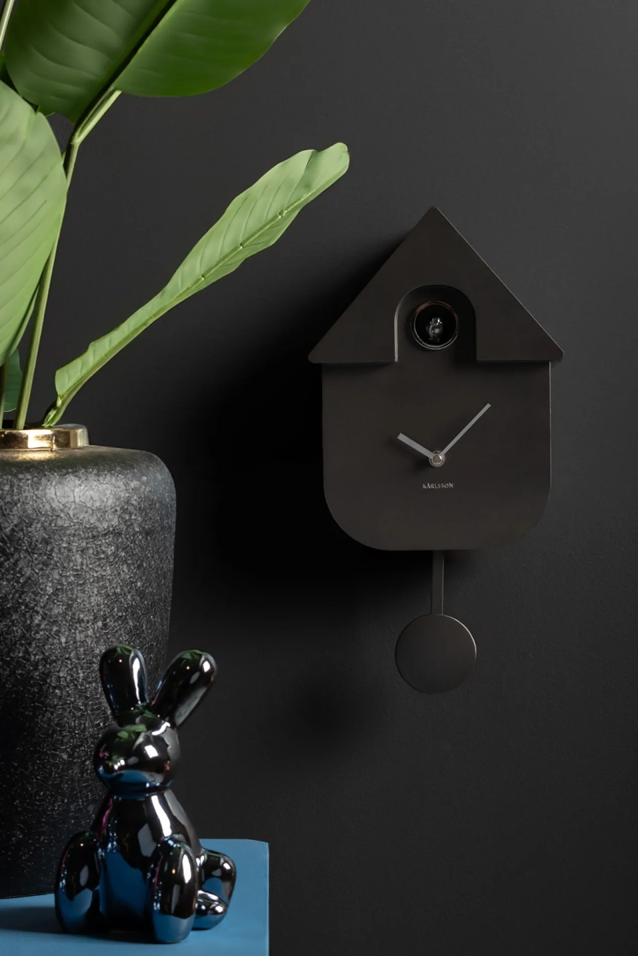 Wall clock Modern Cuckoo ABS metallic dark grey