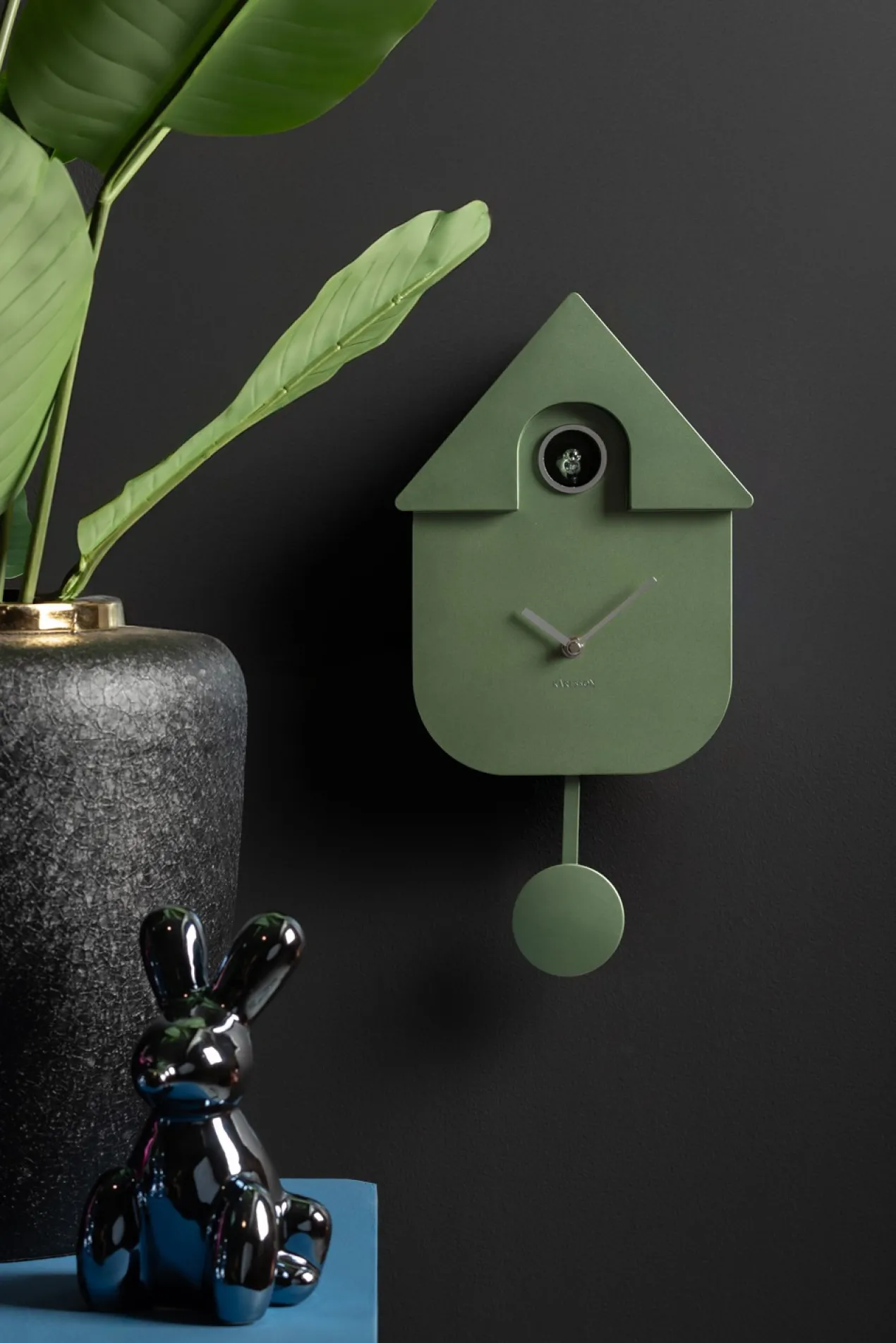 Wall clock Modern Cuckoo ABS metallic jungle green