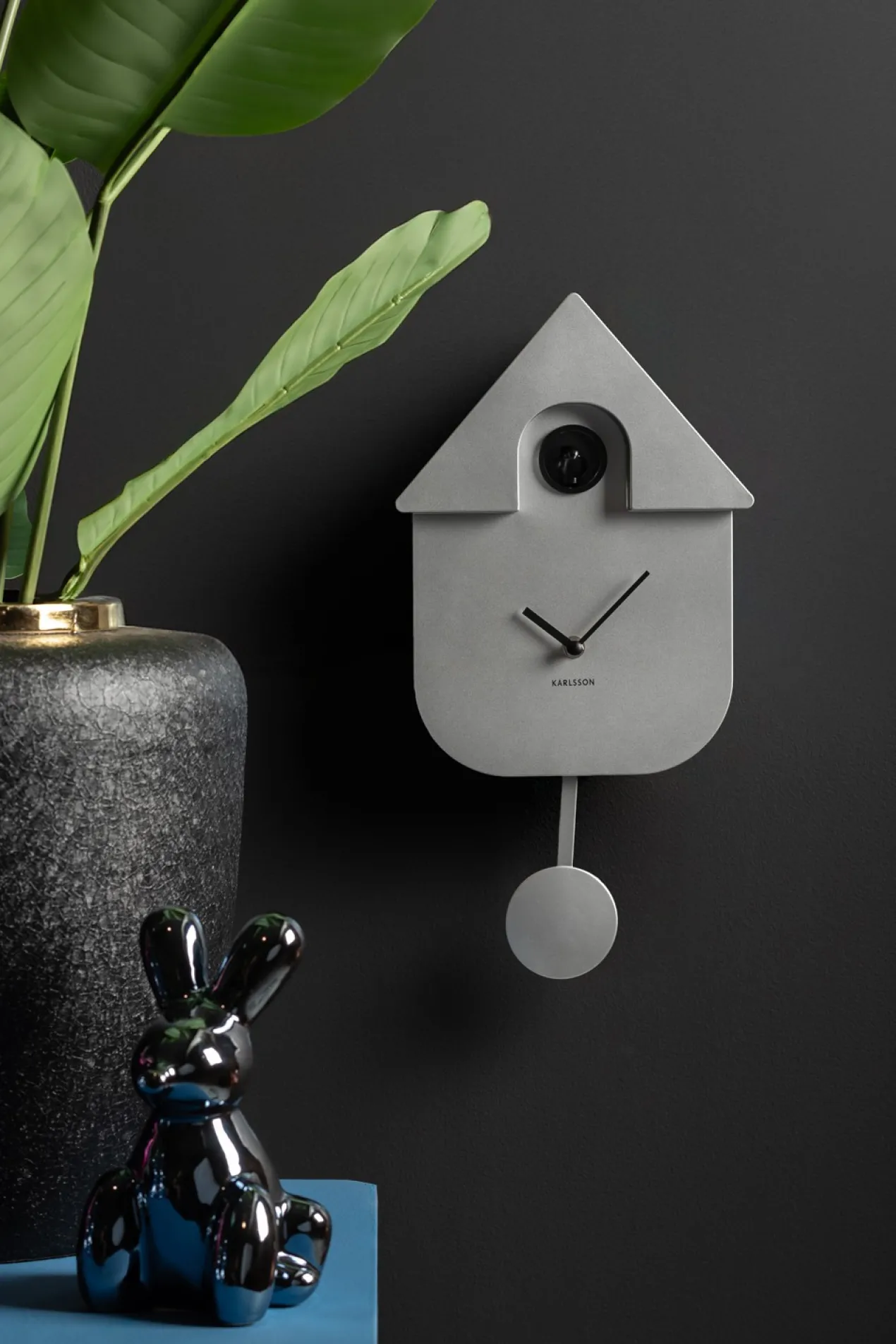 Wall clock Modern Cuckoo ABS metallic silver