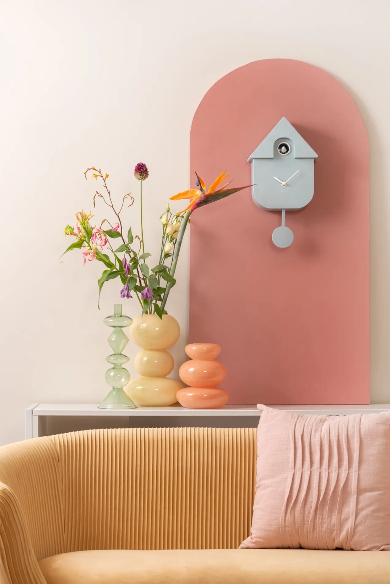 Wall clock Modern Cuckoo ABS soft blue