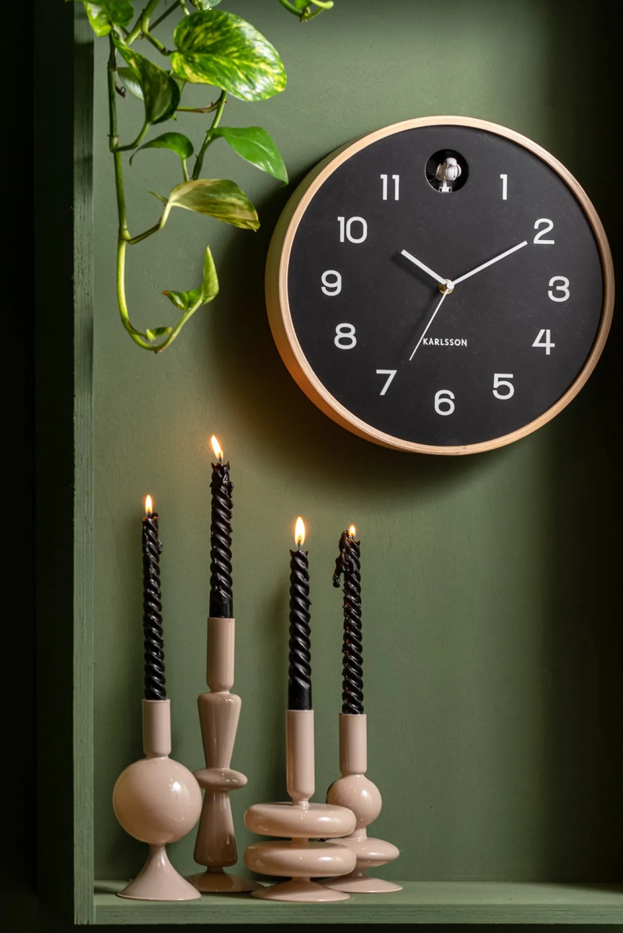Wall clock Natural Cuckoo birch wood black