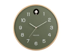Wall clock Natural Cuckoo birch wood jungle green