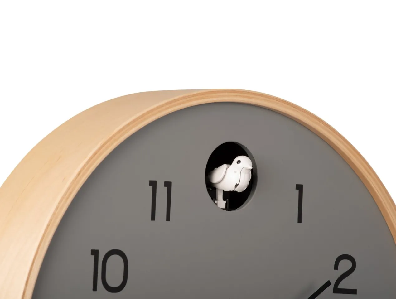 Wall clock Natural Cuckoo birch wood mouse grey