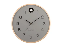 Wall clock Natural Cuckoo birch wood mouse grey