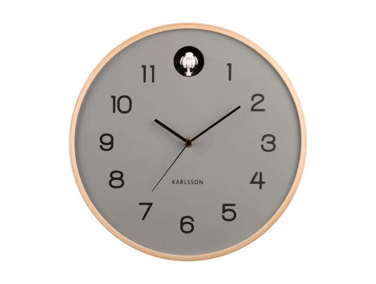 Wall clock Natural Cuckoo birch wood mouse grey
