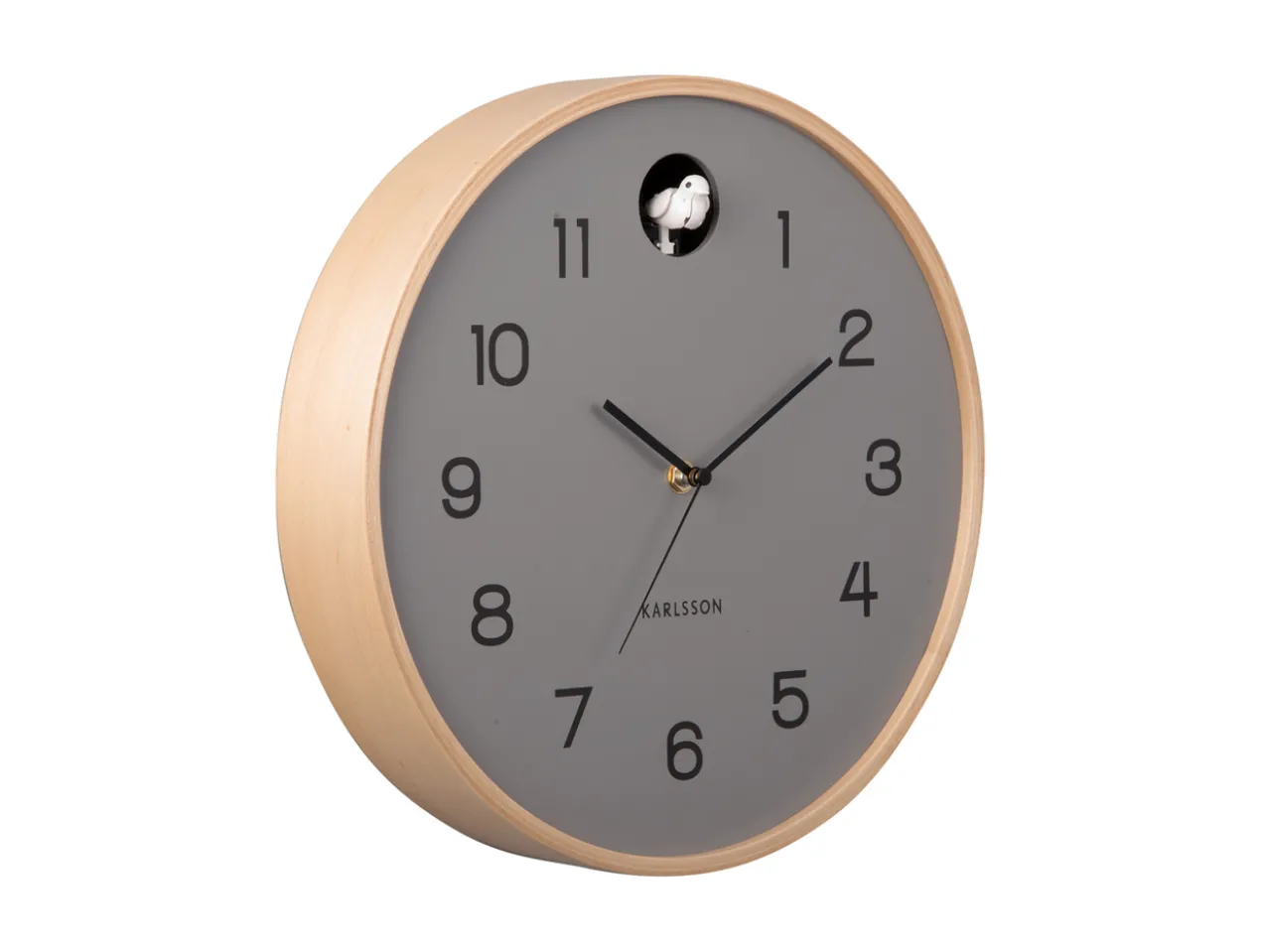 Wall clock Natural Cuckoo birch wood mouse grey