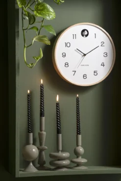 Wall clock Natural Cuckoo birch wood white