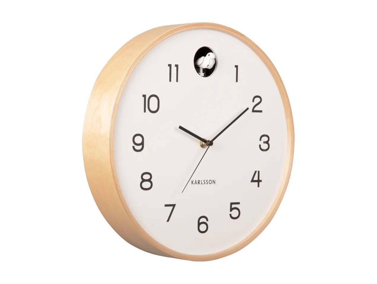 Wall clock Natural Cuckoo birch wood white