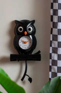 Wall clock Owl pendulum ABS black