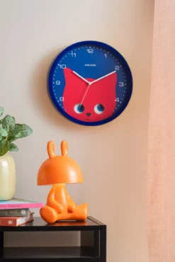 Wall clock Peekaboo Cat dark blue
