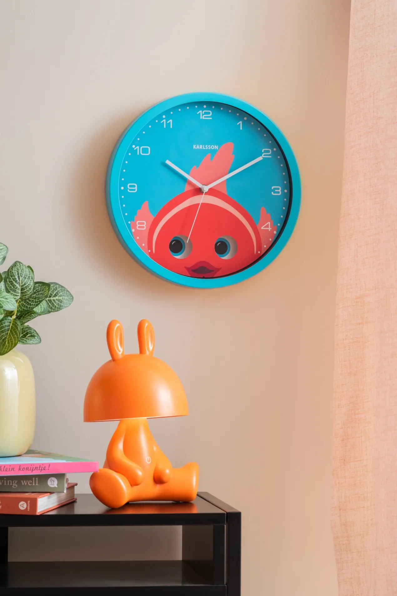 Wall clock Peekaboo Dog yellow