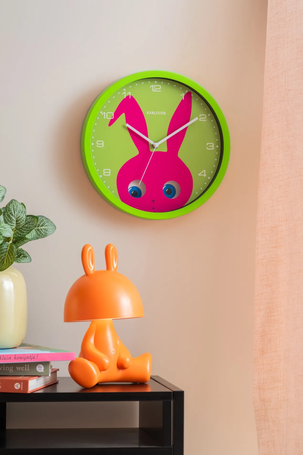 Wall clock Peekaboo Dog yellow