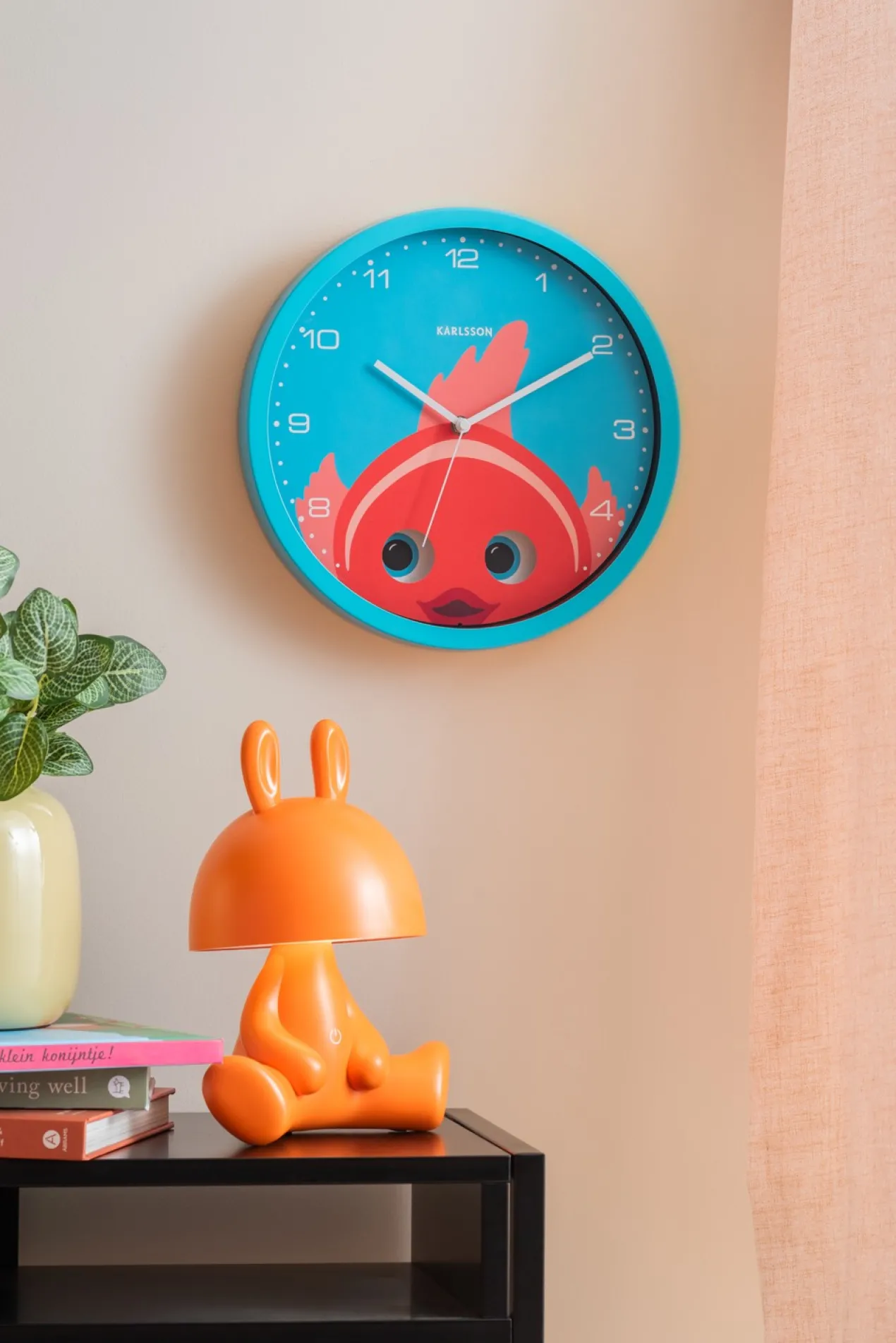Wall clock Peekaboo Goldfish light blue