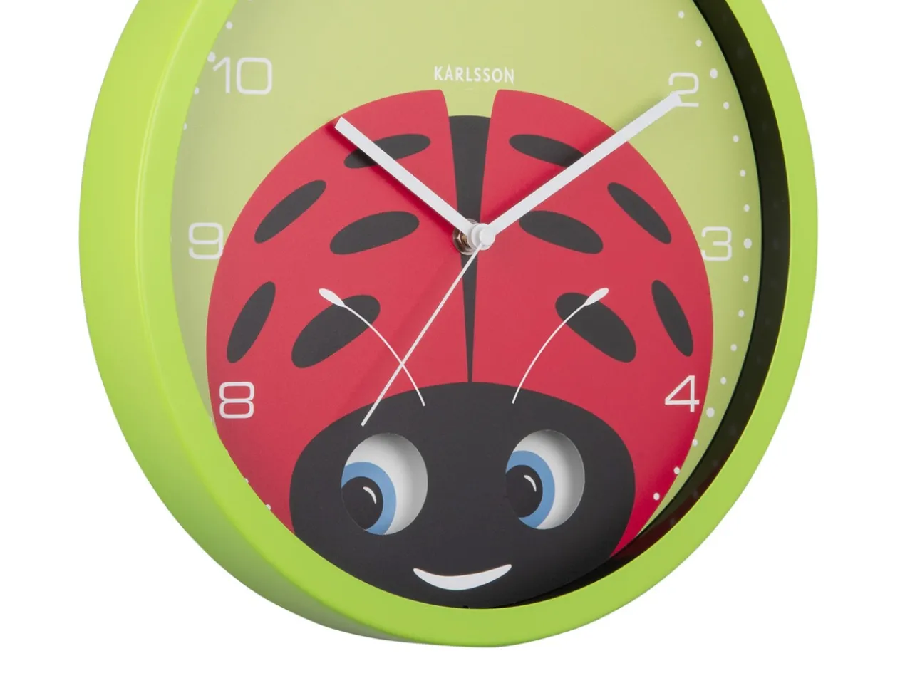 Wall clock Peekaboo Ladybug green