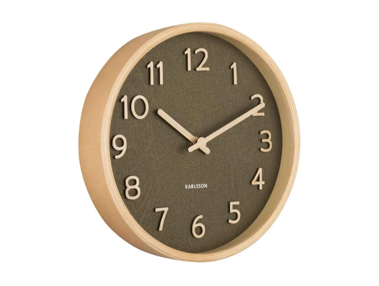 Wall clock Pure wood grain small moss green