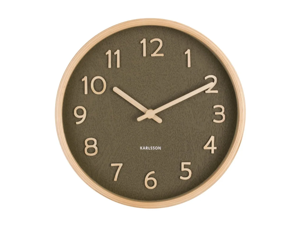 Wall clock Pure wood grain small moss green