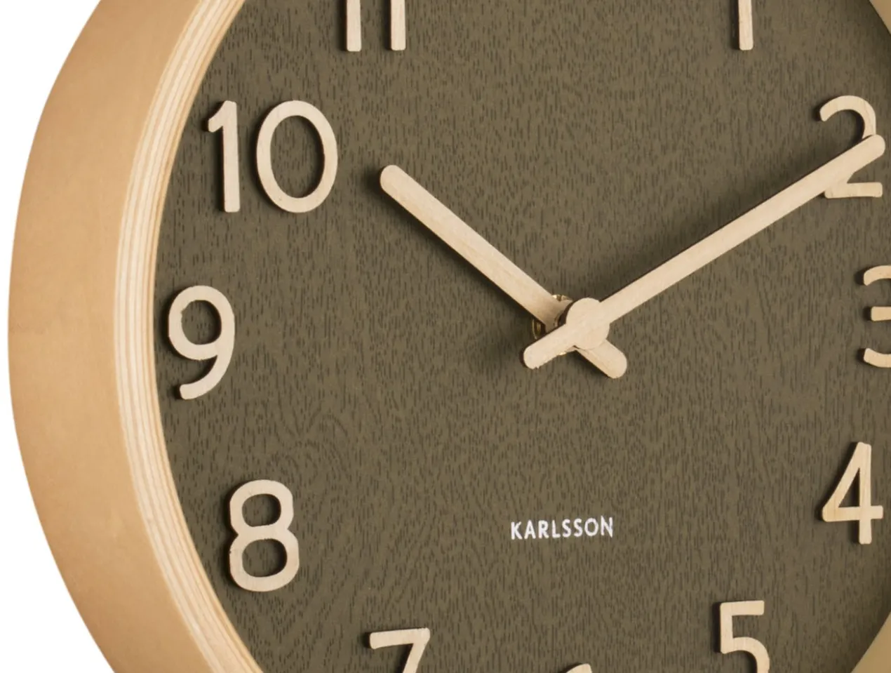 Wall clock Pure wood grain small moss green