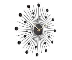 Wall clock Sunburst crystal black large