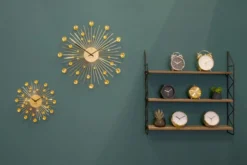 Wall clock Sunburst crystal gold large