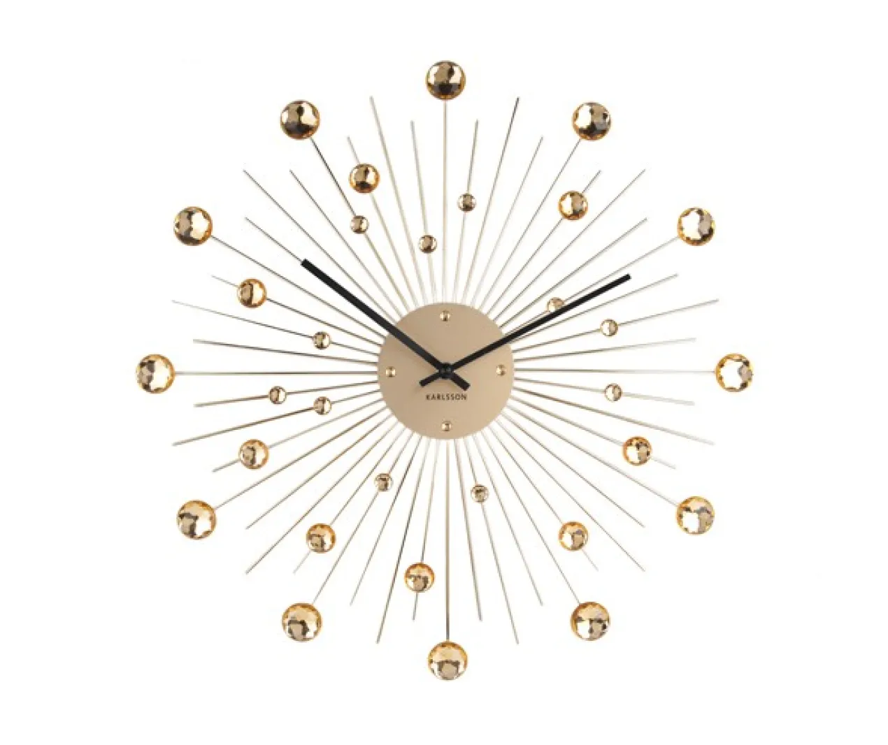 Wall clock Sunburst crystal gold large
