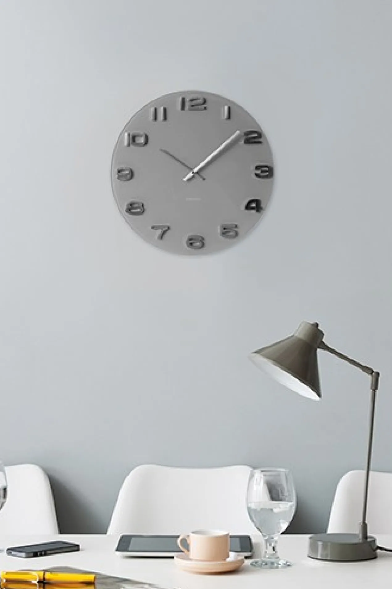 Wall clock Vintage grey round glass