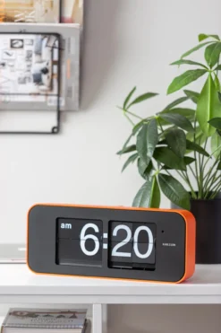 Wall clock Wide Flip orange casing, black dial