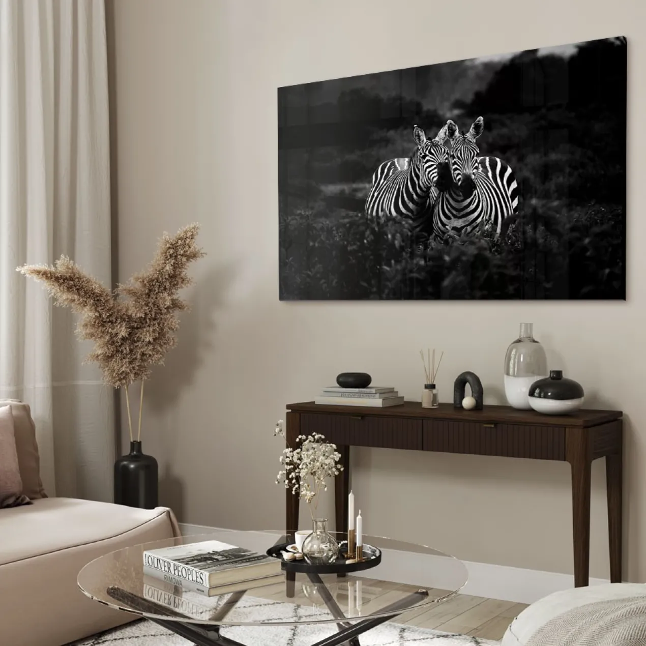 Walljar acrylglas schilderij - Two Zebras Nuzzling Acrylglas schilderij - 50 x 70 cm