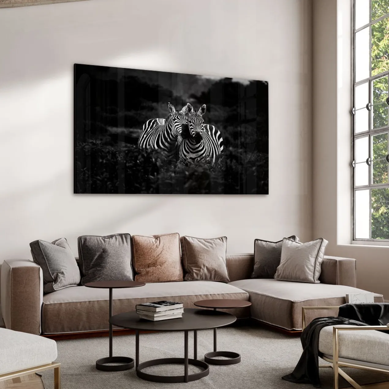 Walljar acrylglas schilderij - Two Zebras Nuzzling Acrylglas schilderij - 50 x 70 cm