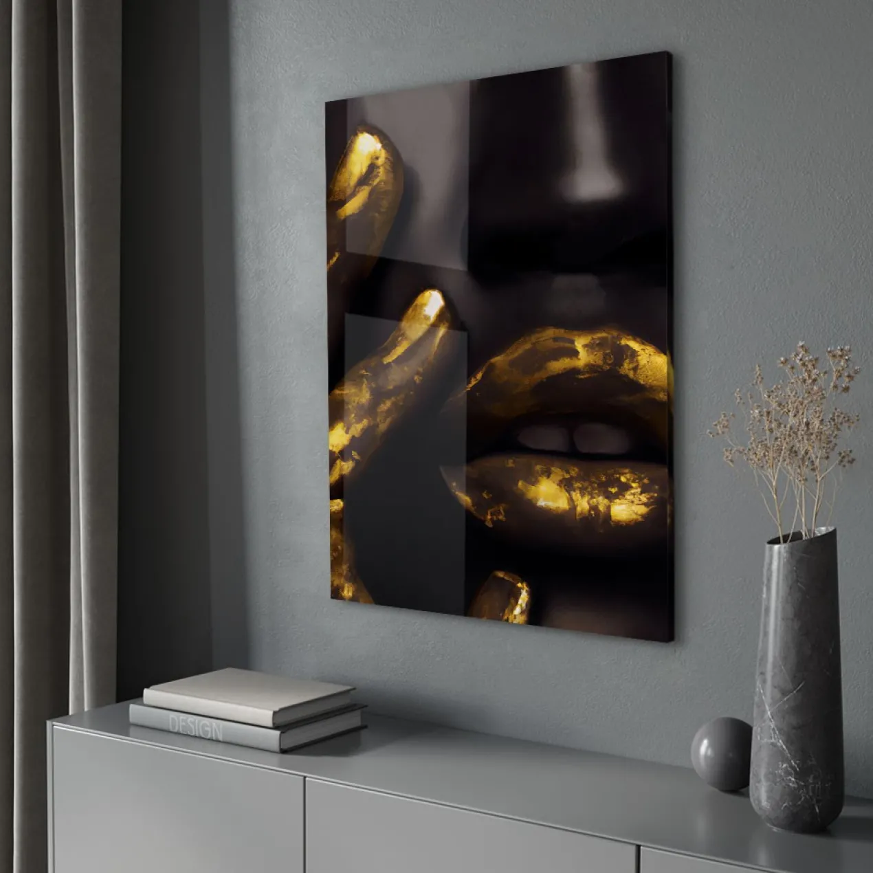 Walljar acrylglas schilderij - Golden Lips Acrylglas schilderij - 50 x 70 cm