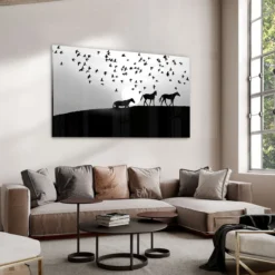 Walljar acrylglas schilderij - Distant Horses Acrylglas schilderij - 50 x 70 cm