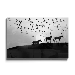 Walljar acrylglas schilderij - Distant Horses Acrylglas schilderij - 50 x 70 cm