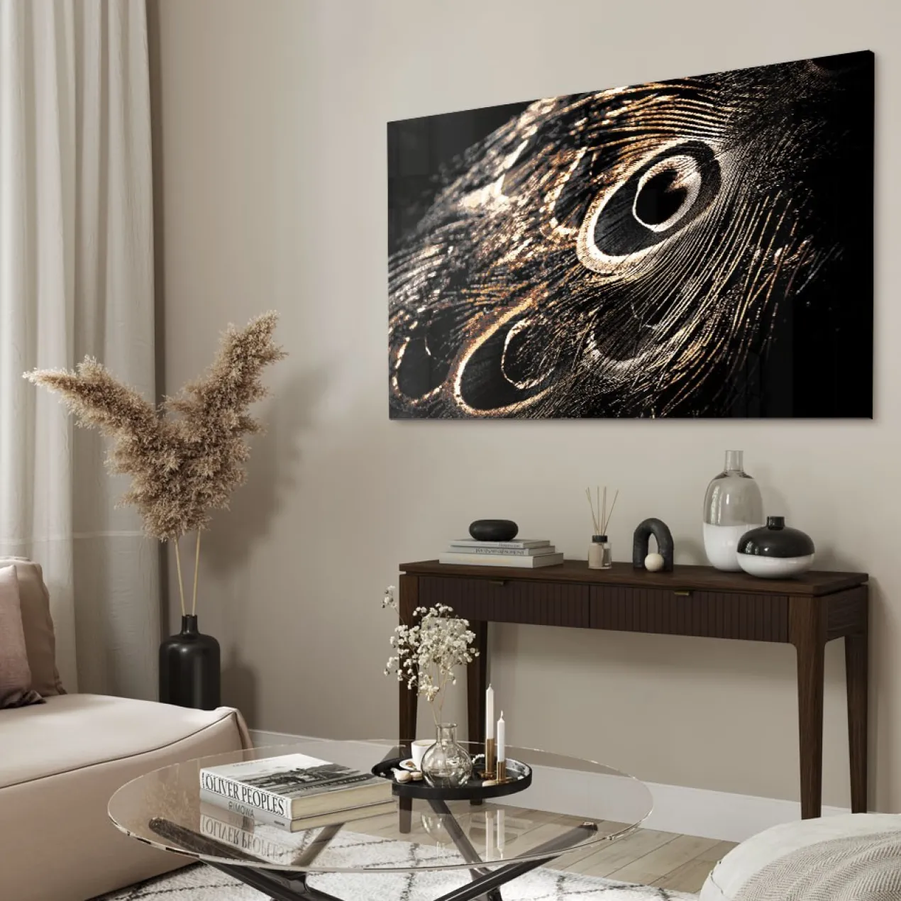 Walljar acrylglas schilderij - Peacock Feathers Acrylglas schilderij - 70 x 100 cm