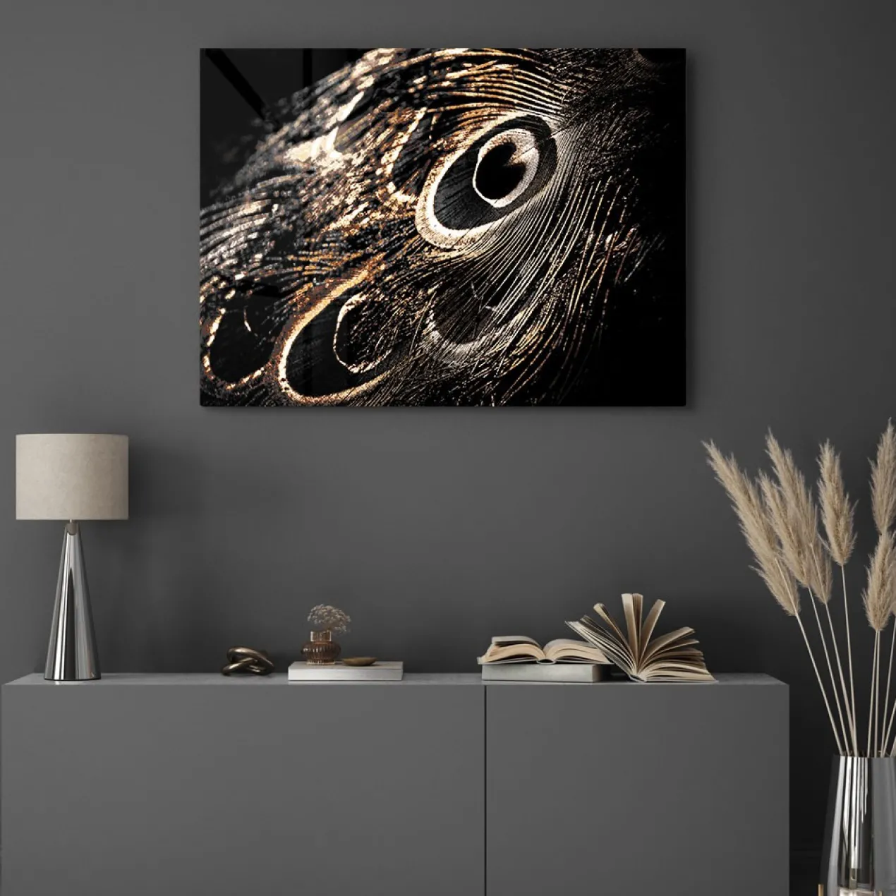 Walljar acrylglas schilderij - Peacock Feathers Acrylglas schilderij - 70 x 100 cm
