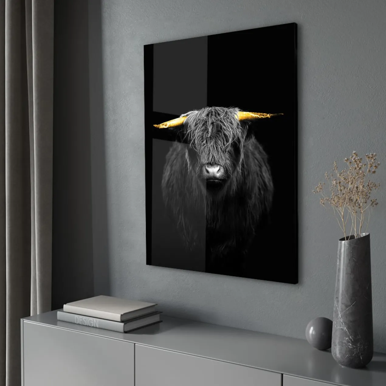 Walljar acrylglas schilderij - Gold Ox Horns Acrylglas schilderij - 80 x 120 cm