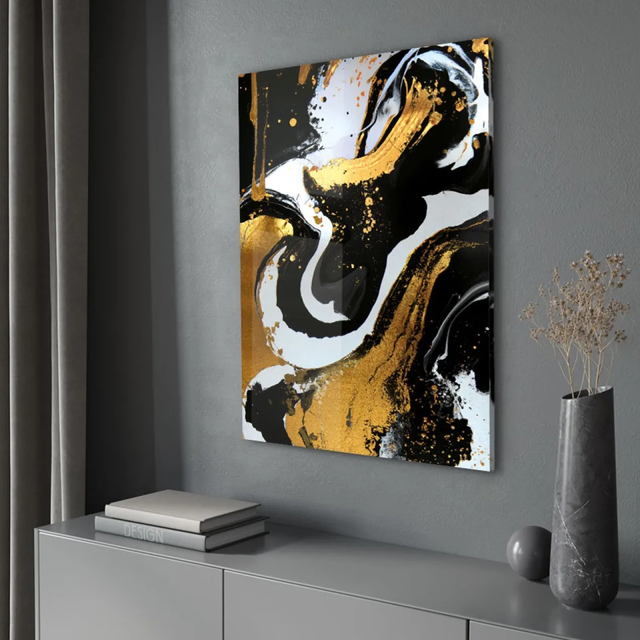 Walljar acrylglas schilderij - Golden Strokes Acrylglas schilderij - 60 x 90 cm