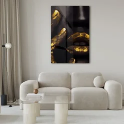 Walljar acrylglas schilderij - Golden Lips Acrylglas schilderij - 70 x 100 cm