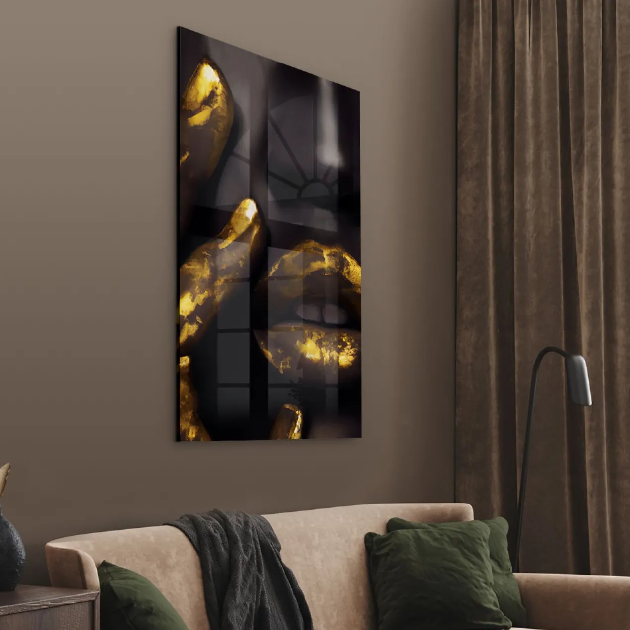 Walljar acrylglas schilderij - Golden Lips Acrylglas schilderij - 80 x 120 cm