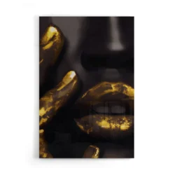 Walljar acrylglas schilderij - Golden Lips Acrylglas schilderij - 120 x 180 cm